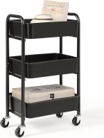 SunnyPoint 3-Tier Delicate Compact Rolling Metal Storage Organizer - Mobile Utility Cart Kitchen/Under Desk Cart with Caster Wheels (Turq, Compact (15.5" X 26.8" X 10.27"))